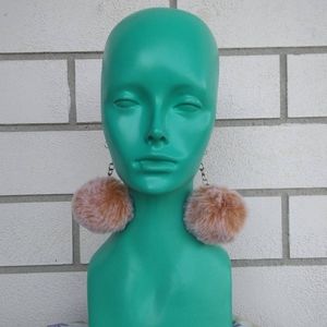Caramel White Fluffy Puff Pompom Earrings